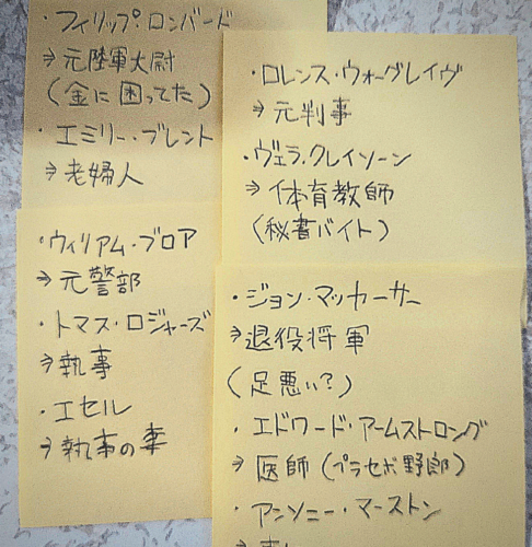 そして誰もいなくなったを読みながら書いていた登場人物のメモ