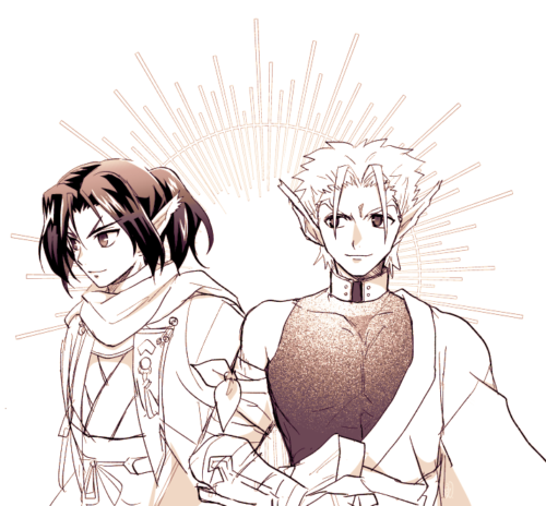 モノクロームメビウスのらくがき。オシュトルとミカヅチ。