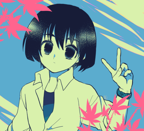 ピースサインの少年