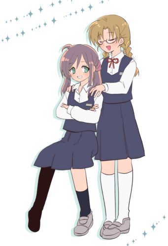 腕組みをしている志摩子と、志摩子の肩を揉む凛々香。楽しそうな雰囲気。