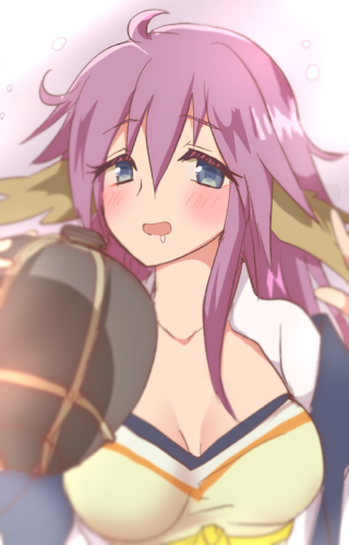 酒瓶を覗いているウンケイ。酔っ払ってる。