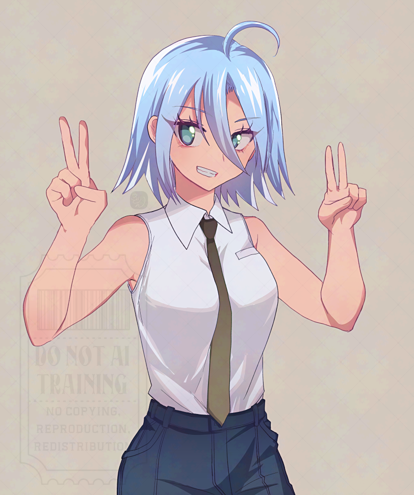 両手でピースしている女性のイラスト