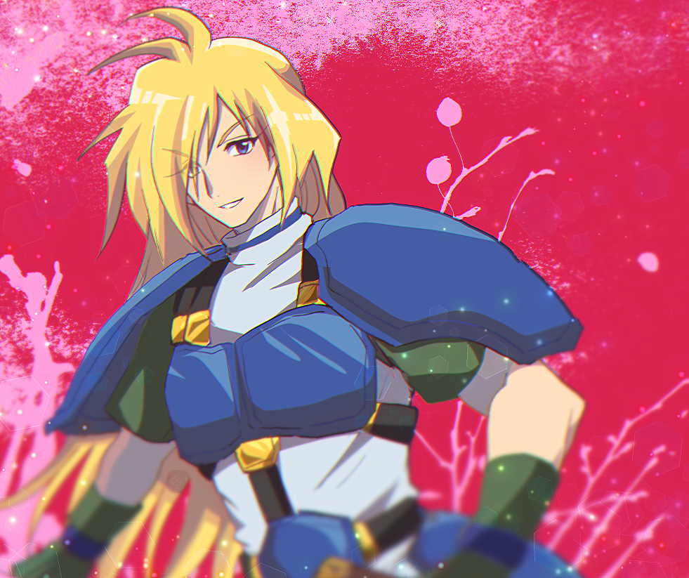 ガウリイのバストショット。背景が赤とピンク。